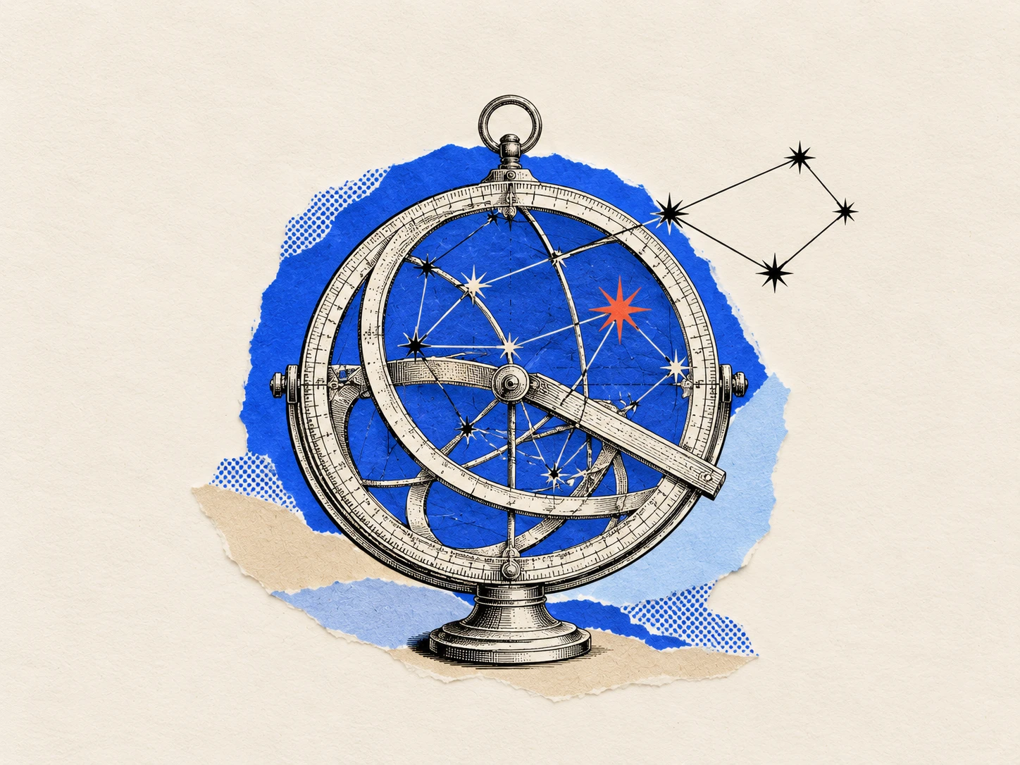 An engraved armillary sphere reading a constellation